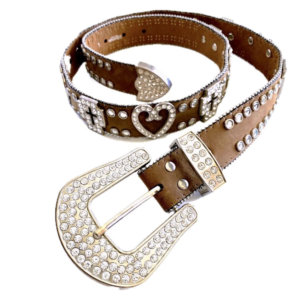 Vintage Nocona Embellished Brown Leather Belt - Western Rodeo Cowgirl Bling